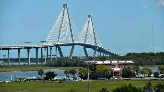 This is the bridge I walk over.  This baby stretches out about six miles 'round trip.  And it goes UP.  The going down is better.
