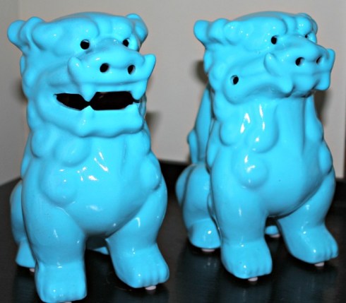What's a home without a couple of Foo Dogs?  These are mine.  My blue Foos.  (formerly an ugly brown and dull greenish color).